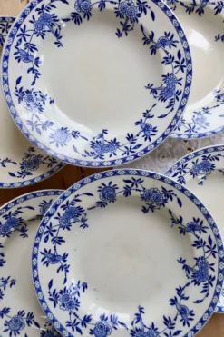 6 assiettes creuses anciennes porcelaine de Dresde bleu blanc