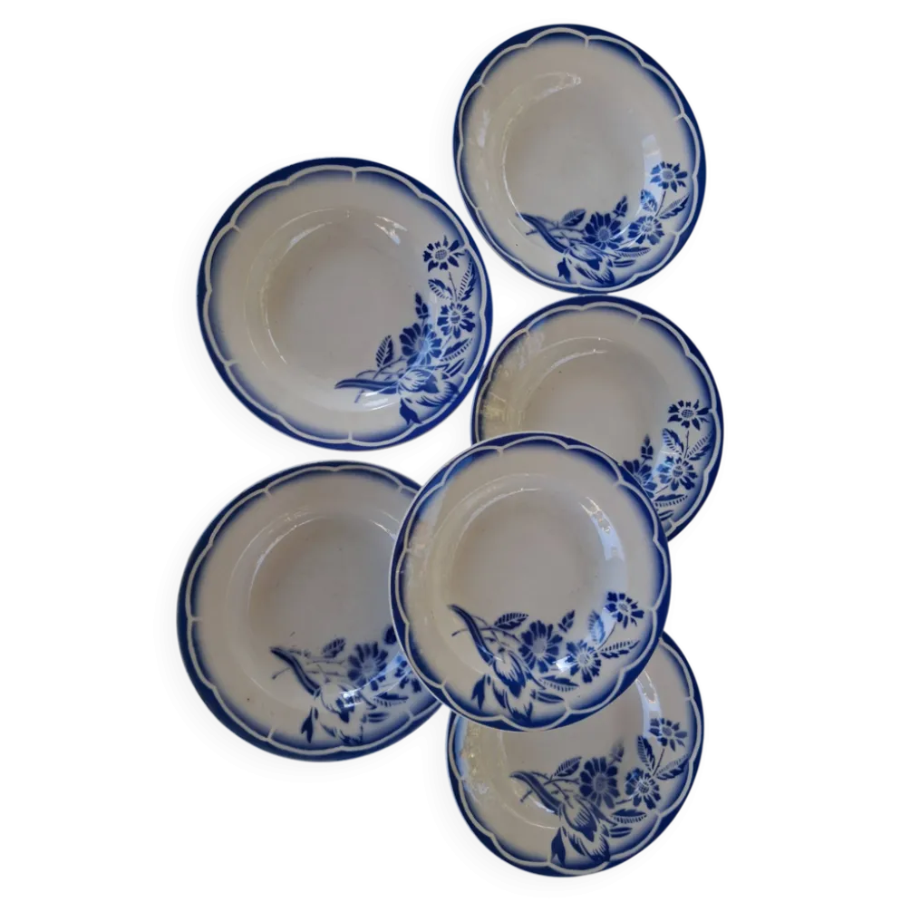 6 assiettes creuses anciennes de chez Sarreguemines modèle "André" en très