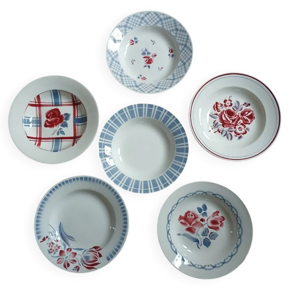 6 assiettes creuses anciennes dépareillées