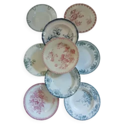 9 assiettes creuses anciennes dépareillées