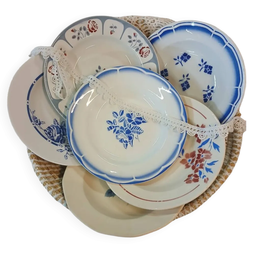 6 assiettes creuses anciennes dépareillées
