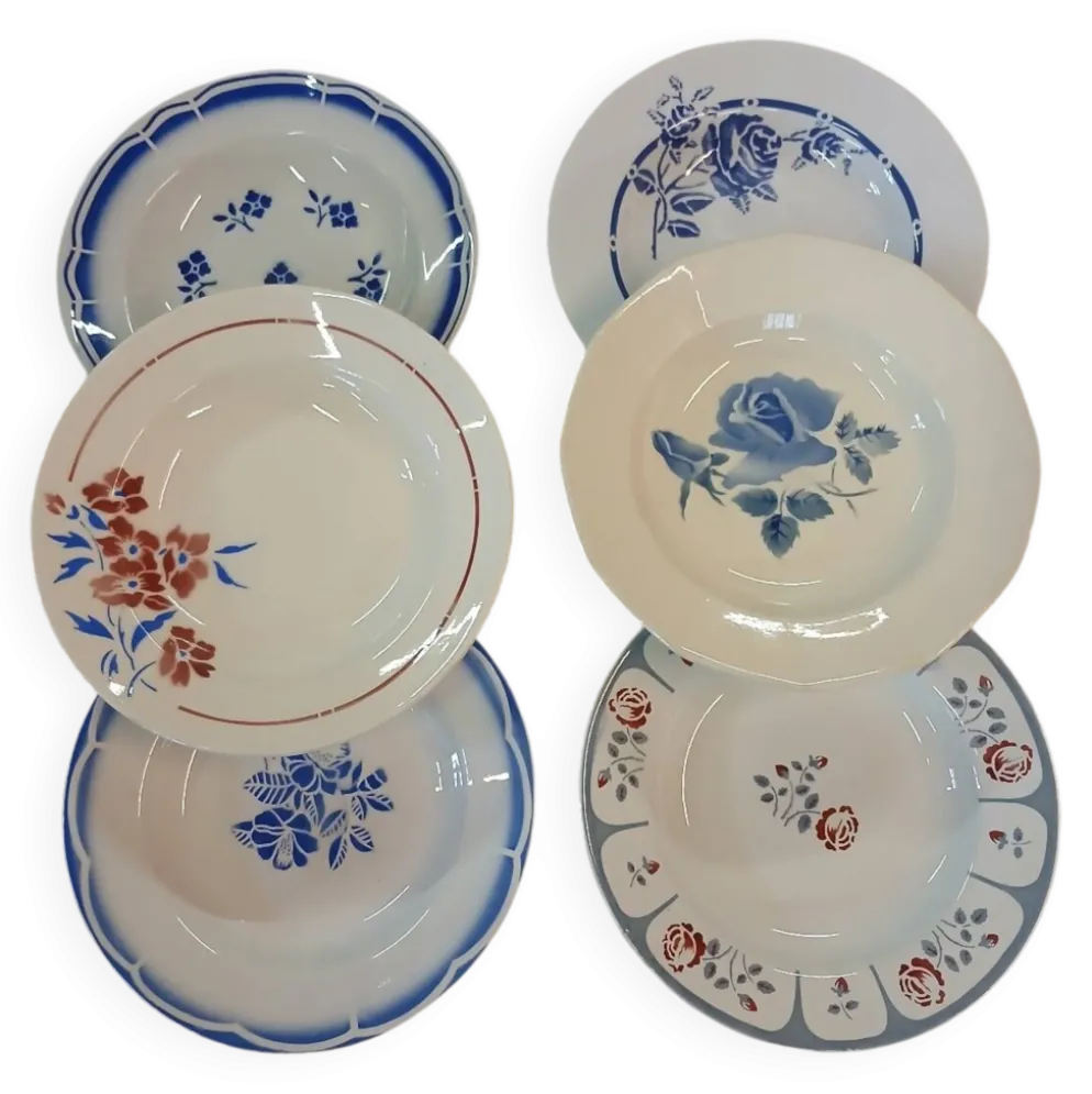 6 assiettes creuses anciennes dépareillées