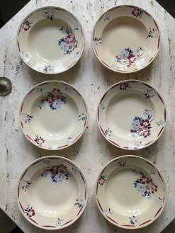 6 assiettes creuses en faïence ancienne vintage