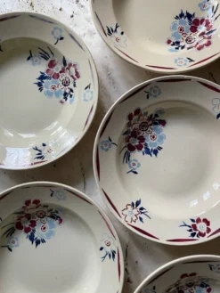 6 assiettes creuses en faïence ancienne vintage