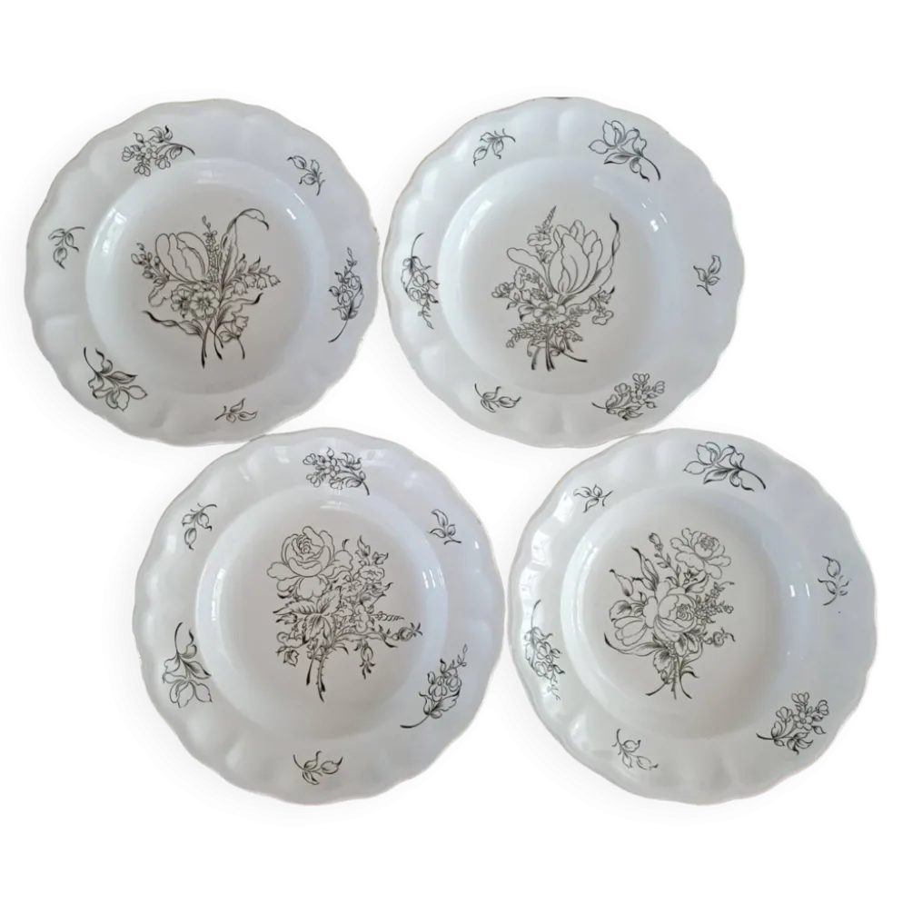 4 assiettes creuses en faïence de Lunéville