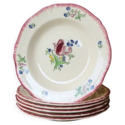 6 assiettes creuses en faïence de Gien modèle Lorraine
