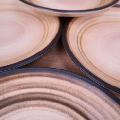 6 assiettes creuses en Grès Salins Marrons tourbillons
