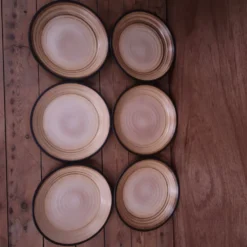 6 assiettes creuses en Grès Salins Marrons tourbillons