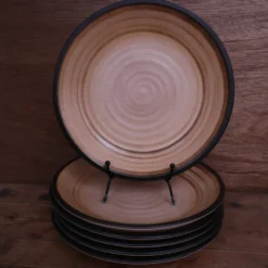 6 assiettes creuses en Grès Salins Marrons tourbillons
