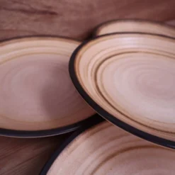 6 assiettes creuses en Grès Salins Marrons tourbillons