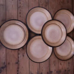 6 assiettes creuses en Grès Salins Marrons tourbillons