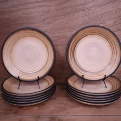 6 assiettes creuses en Grès Salins Marrons tourbillons