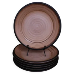 6 assiettes creuses en Grès Salins Marrons tourbillons
