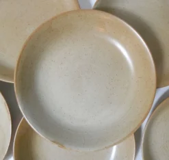 6 assiettes creuses en grès Village vintage