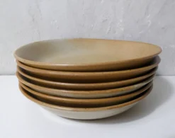 6 assiettes creuses en grès Village vintage