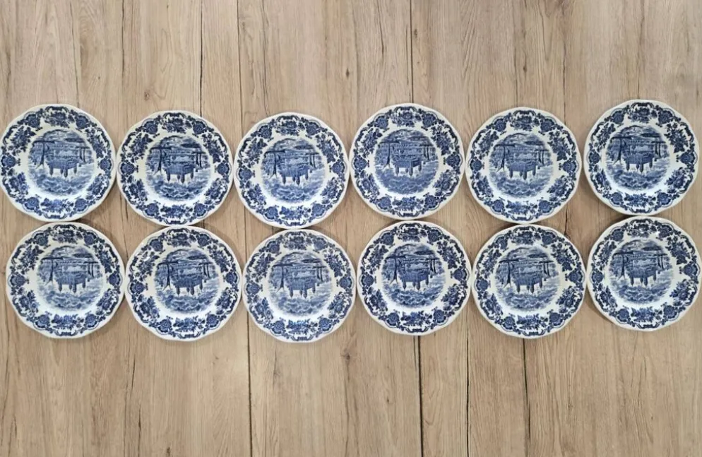 12 Assiettes Creuses Enoch Wedgwood Royal Homes of Britain Bleues