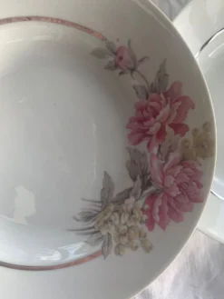 6 assiettes creuses en porcelaine motif pivoines art déco