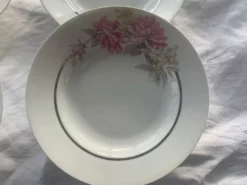 6 assiettes creuses en porcelaine motif pivoines art déco