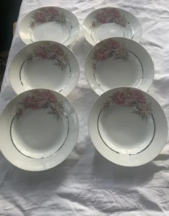 6 assiettes creuses en porcelaine motif pivoines art déco