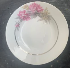 6 assiettes creuses en porcelaine motif pivoines art déco