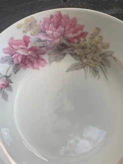 6 assiettes creuses en porcelaine motif pivoines art déco