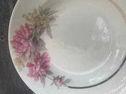 6 assiettes creuses en porcelaine motif pivoines art déco