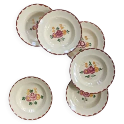 6 assiettes creuses faïence ancienne Longchamp modèle Agen
