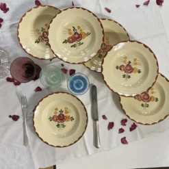 6 assiettes creuses faïence ancienne Longchamp modèle Agen
