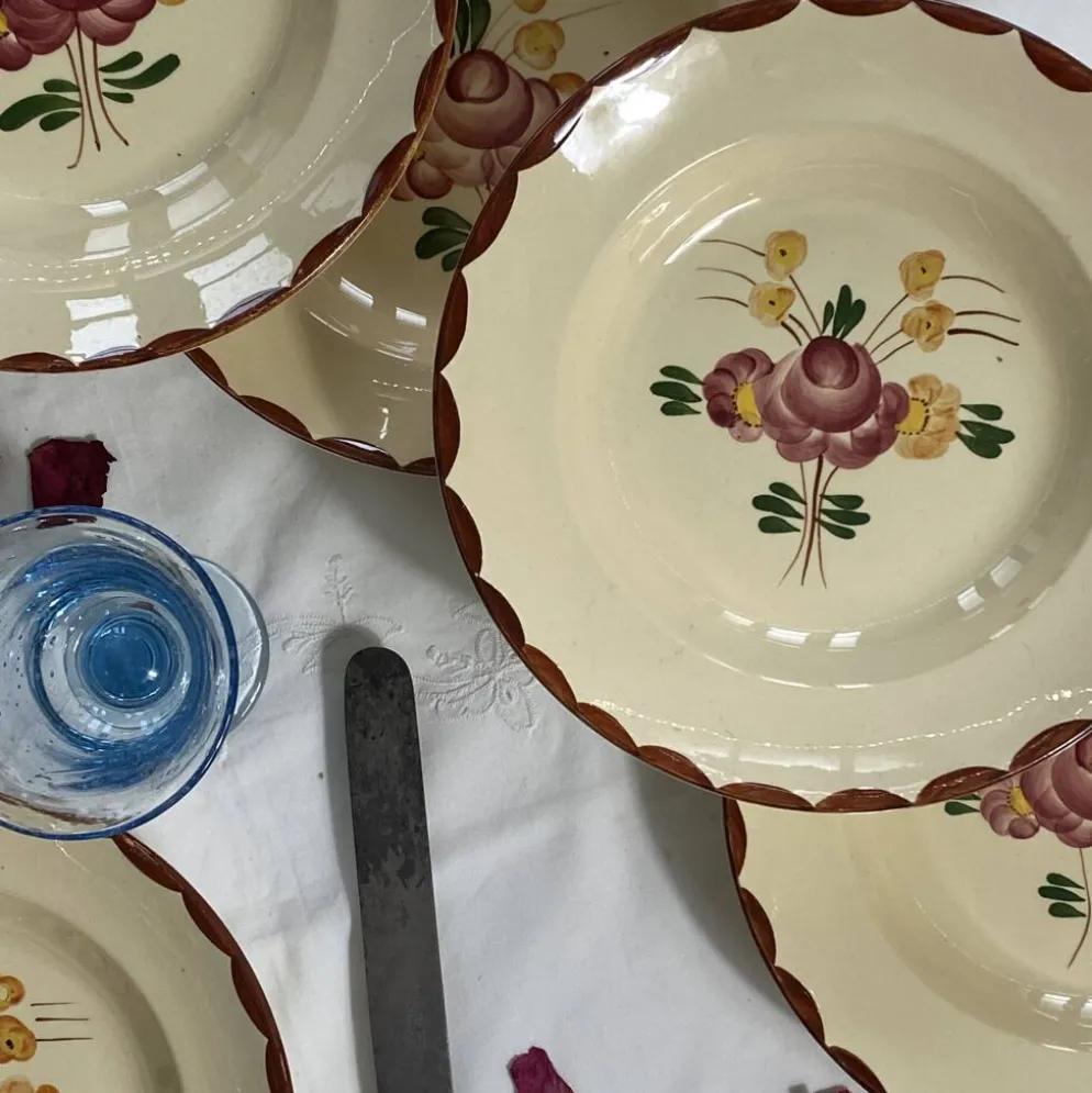 6 assiettes creuses faïence ancienne Longchamp modèle Agen