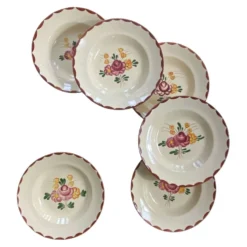 6 assiettes creuses faïence ancienne Longchamp modèle Agen