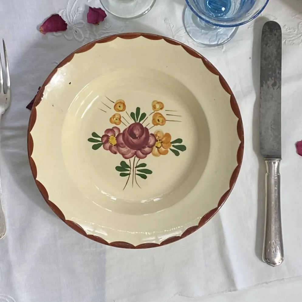 6 assiettes creuses faïence ancienne Longchamp modèle Agen