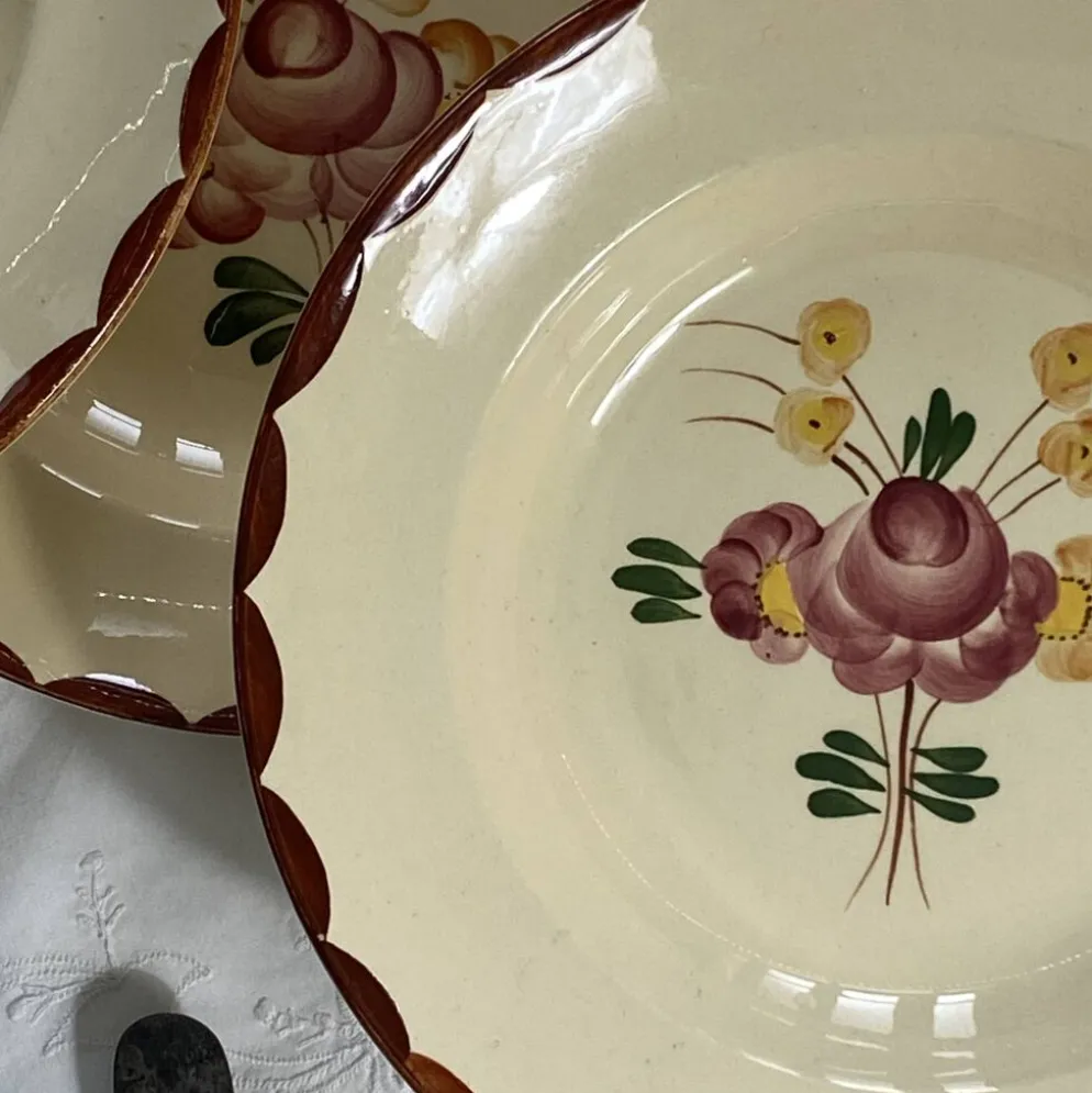 6 assiettes creuses faïence ancienne Longchamp modèle Agen