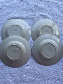 4 assiettes creuses HBCM Dolly 1930 bleu/rose céramique/faïence abstrait