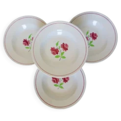 4 assiettes creuses K et G Luneville modèle Rose Mai