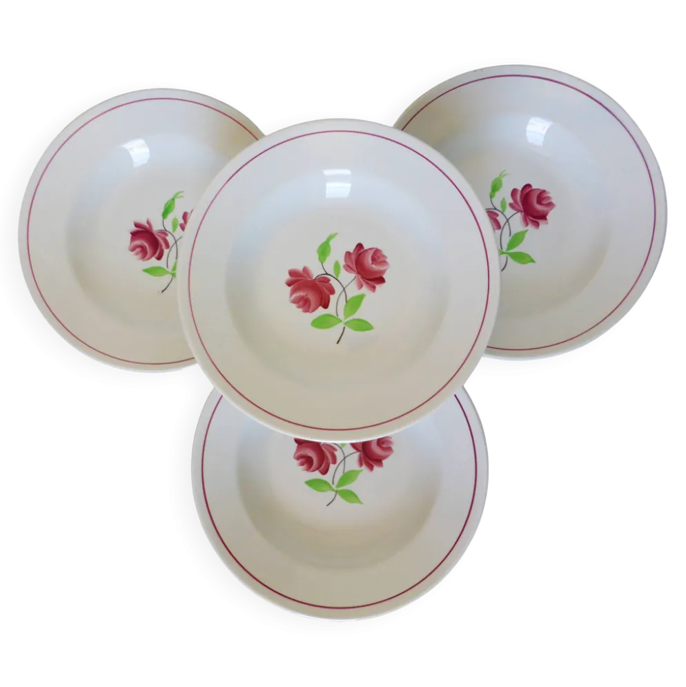4 assiettes creuses K et G Luneville modèle Rose Mai