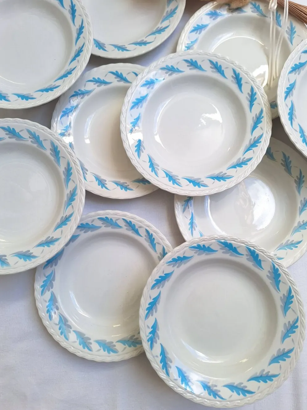 Assiettes creuses l'amandinoise feuilles de chêne bleu vintage
