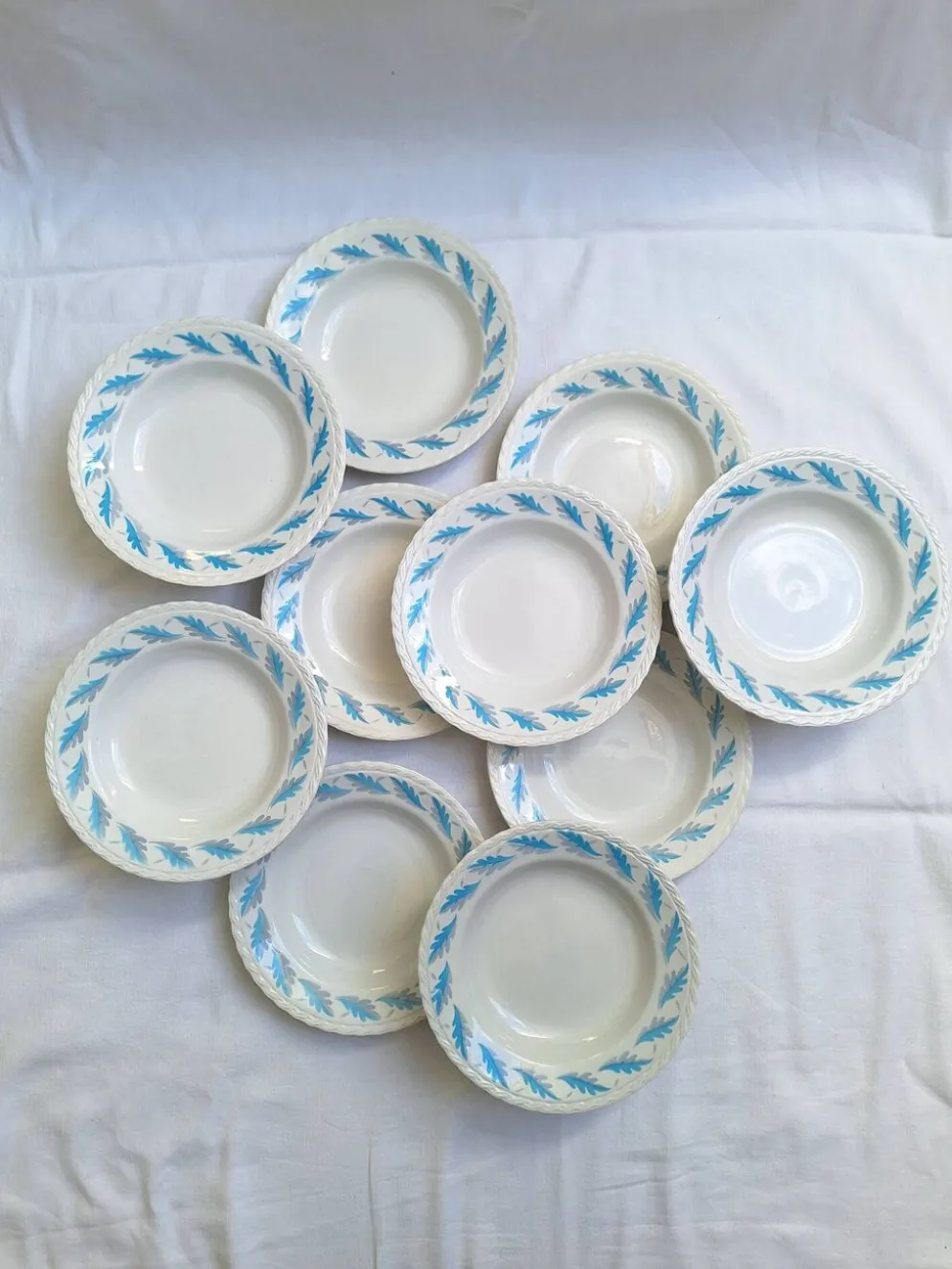 Assiettes creuses l'amandinoise feuilles de chêne bleu vintage