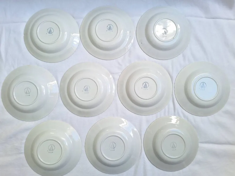 Assiettes creuses l'amandinoise feuilles de chêne bleu vintage