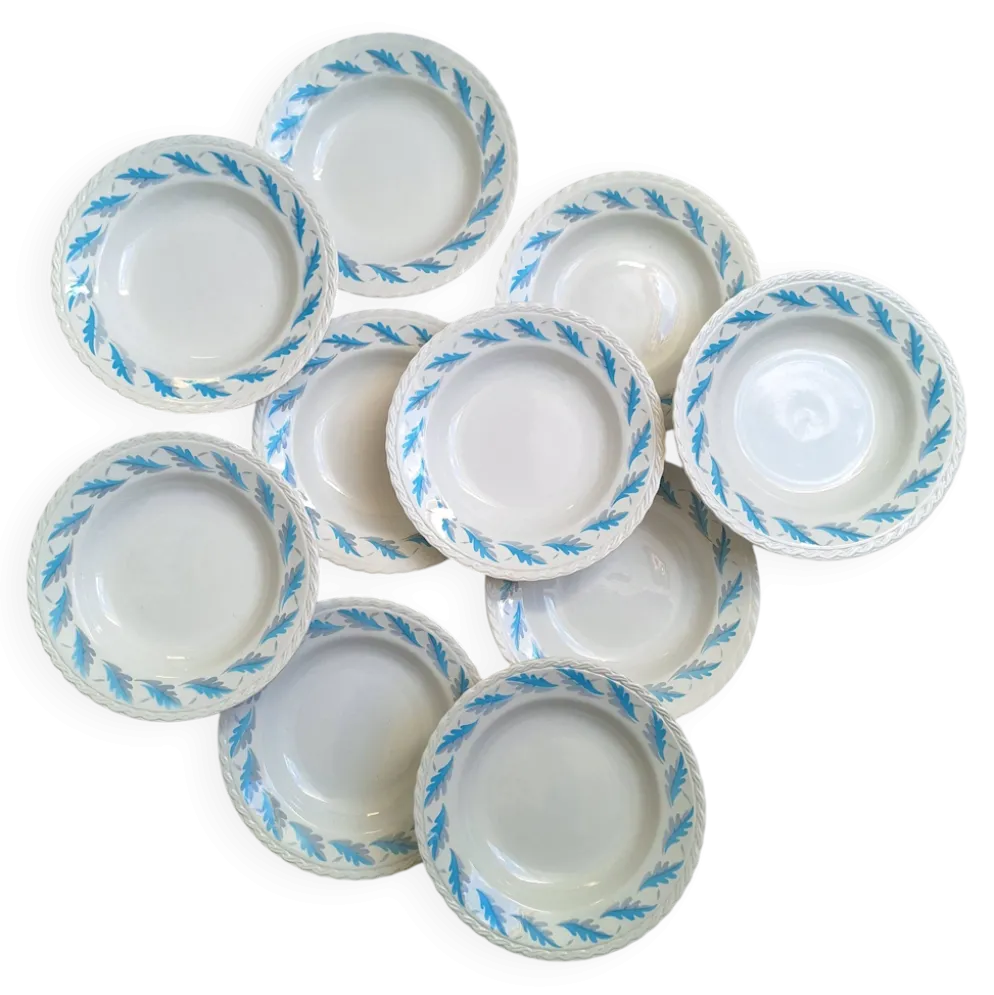 Assiettes creuses l'amandinoise feuilles de chêne bleu vintage
