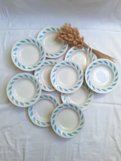 Assiettes creuses l'amandinoise feuilles de chêne bleu vintage
