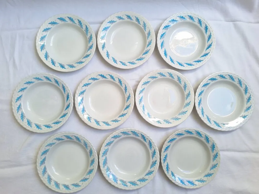 Assiettes creuses l'amandinoise feuilles de chêne bleu vintage