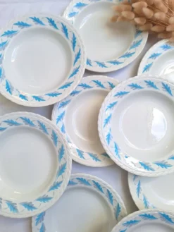 Assiettes creuses l'amandinoise feuilles de chêne bleu vintage