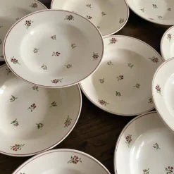 Assiettes creuses Niderviller décor rouge et vert