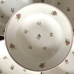 Assiettes creuses Niderviller décor rouge et vert