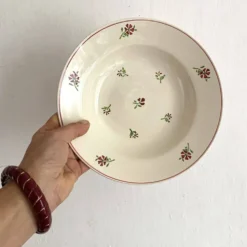 Assiettes creuses Niderviller décor rouge et vert