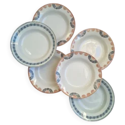 Assiettes creuses orange et bleu HBCM et St Amand