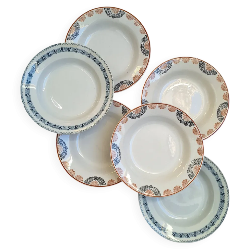 Assiettes creuses orange et bleu HBCM et St Amand