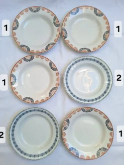 Assiettes creuses orange et bleu HBCM et St Amand