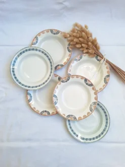 Assiettes creuses orange et bleu HBCM et St Amand
