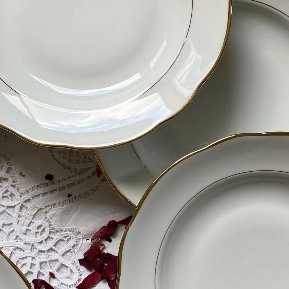 6 assiettes creuses porcelaine blanche dorure Sologne Lamotte